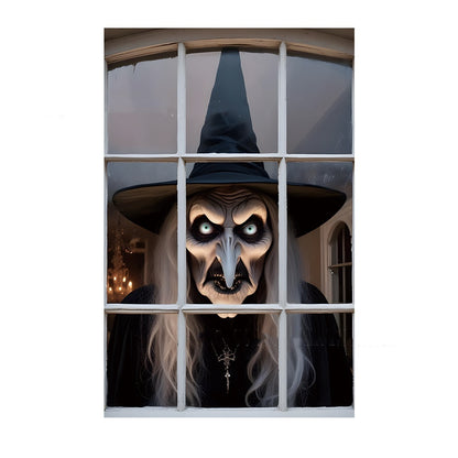 3D Holiday Halloween Horror Witch Window Cover Family Party Decoration Witch Zombie Ghosts Super Terrifying Photo Studio Backdrop Door Window Hanging Banner